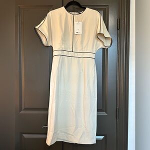 MOTF Cream Midi Office Dress with Black Piping — Size M (NWT)